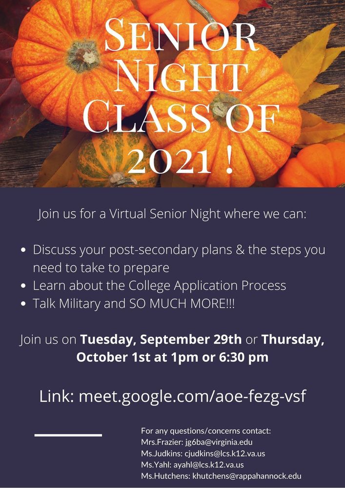 A flyer to promote virtual senior night
